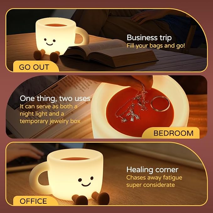 Coffee Cup Night Light,7 Colors Dimmable Bedside Lamp