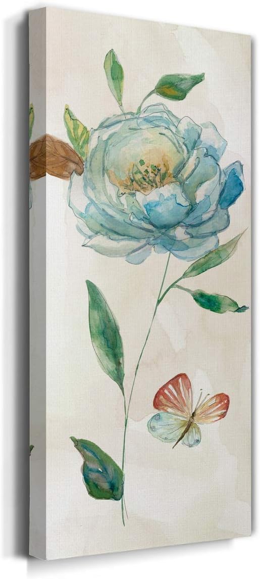 Renditions Gallery Canvas Floral Wall Art Home Paintings & Prints Rose Blue Wash Chic Modern Canvas Romantic Wall Hanging Decorations for Bedroom Office Kitchen Artwork - 8"x16" LT43