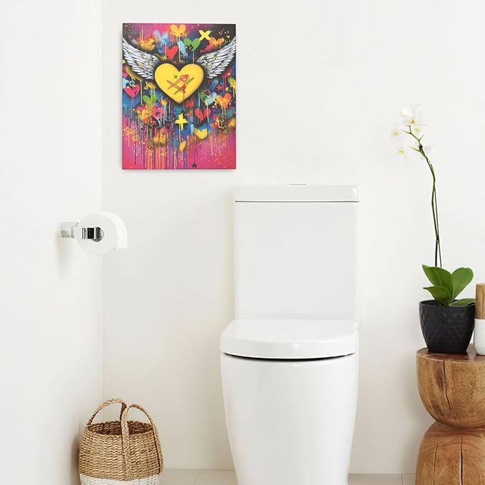 Crekviy Banksy Wall Art Street Graffti Wall Decor Heart Wings Canvas Prints Painting Romantic Artwork Decorations for Bathroom Bedroom Living Room Office Framed Gifts 16"x20"