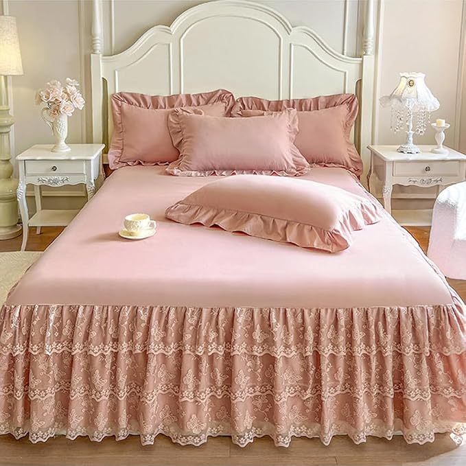 Lace Bed Sheet for Queen/King Bed - 17in. Drop, Easy Fit Ruffle Bedskirt Wrap Around Bed Skirt, Anti Wrinkle & Fade Resistant