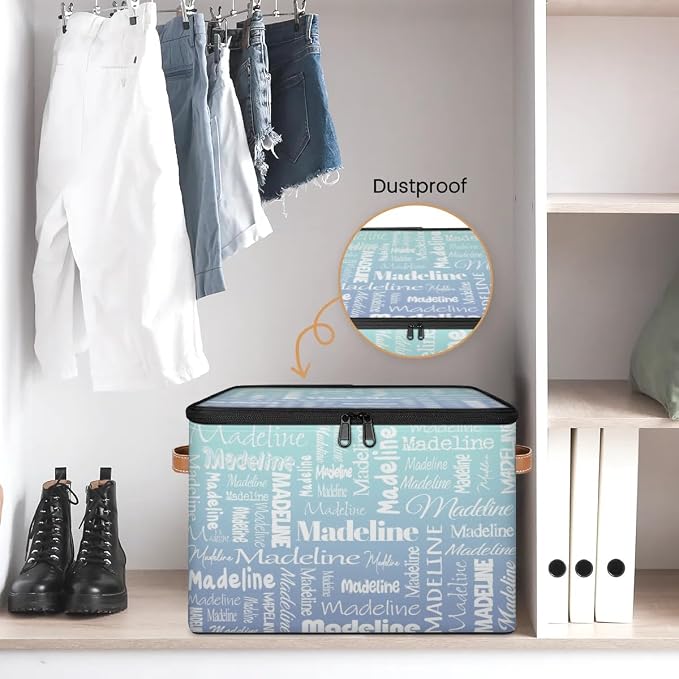 Custom Name Storage Basket, Personalized Keepsake Box, Green Blue