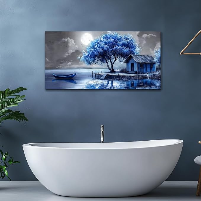 QIYILEXWART Canvas Wall Art For Living Room Wall Decor For Bedroom Office Wall Decoration Blue Tree Landscape Painting Abstract Pictures Artwork Room Aesthetic Home Decor 20x40 In