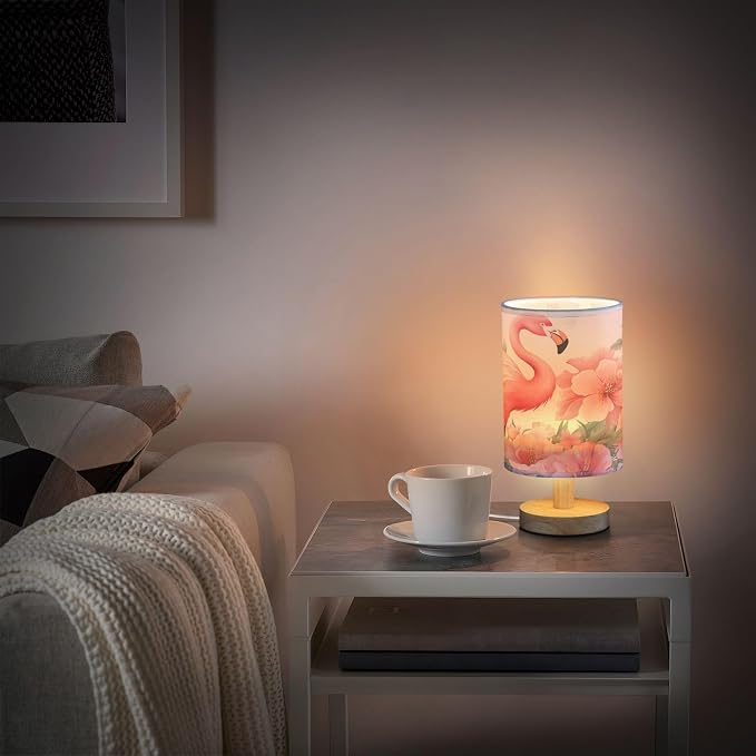 ALAZA Flamingo Flower Decor Bedside Table Lamp with USB Port for Bedroom Nightstand Office Desk LED Bulb Included