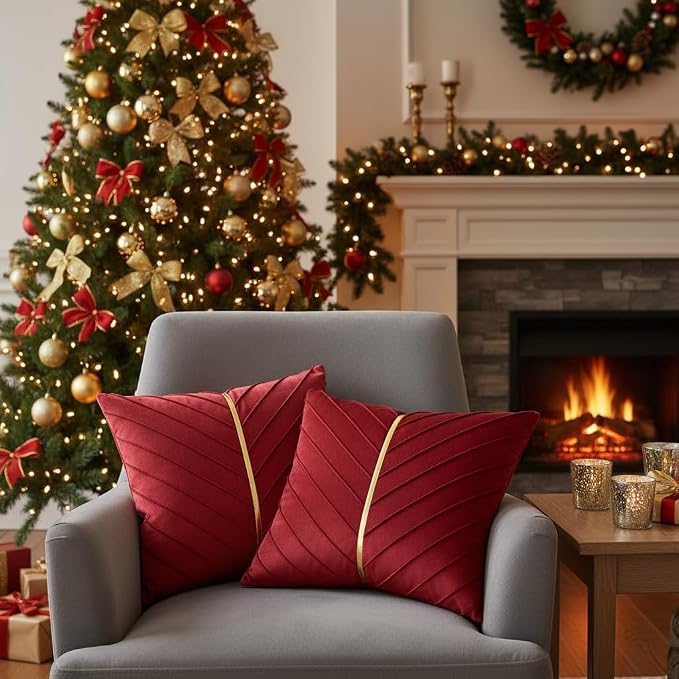 Velvet Throw Pillow Covers 20x20 inch Pack of 2 Gold Decor Red