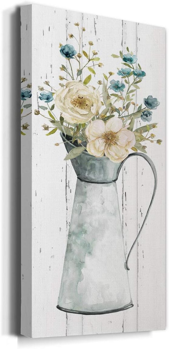 Renditions Gallery Canvas Flowers Wall Art Modern Decorations Paintings Elegant Floral Vase Glam Botanical Romantic Bouquet Wall Hanging Artwork for Office Bedroom Kitchen - 20"x40" LT43