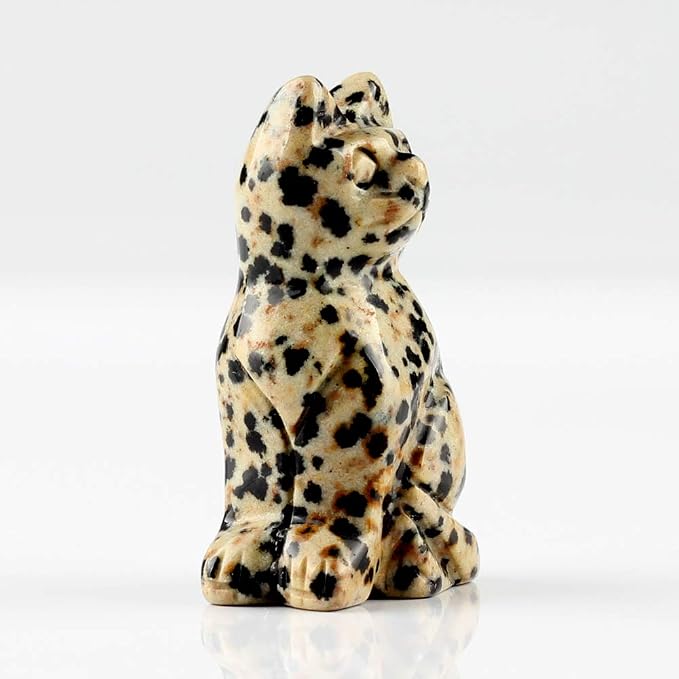 50mm Dalmatian Jasper Natural Stone Cats Statue Feng Shui Crafts Carved Figurine Chakra Carving Healing Reiki