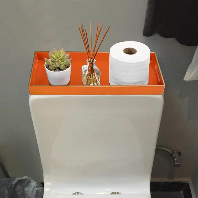 MAONAME Orange Bathroom Tray, Rectangular Toilet Tank Trays with Handles