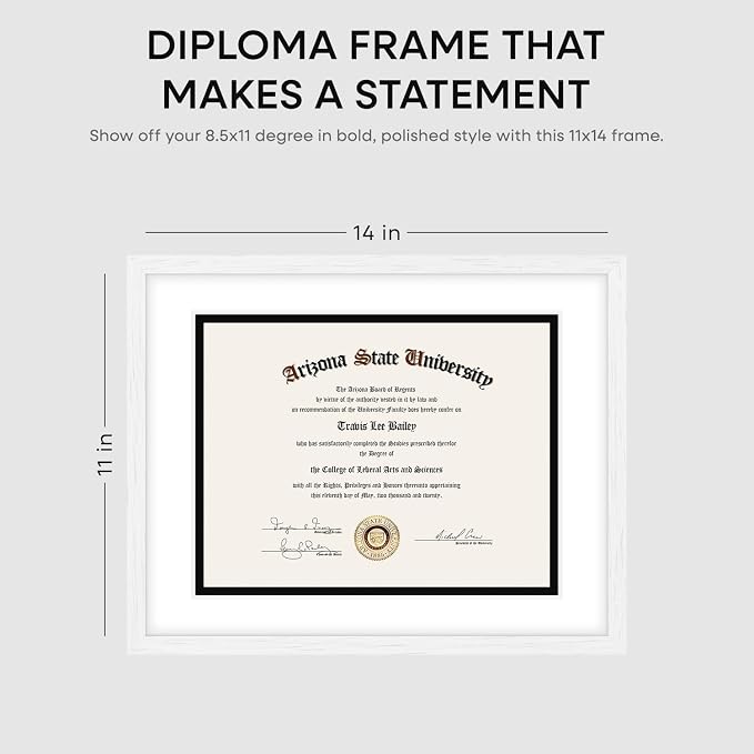 Homeforia 11x14 Black Oak Diploma Frame, High-End Wood, 8.5x11 Mat, Glass