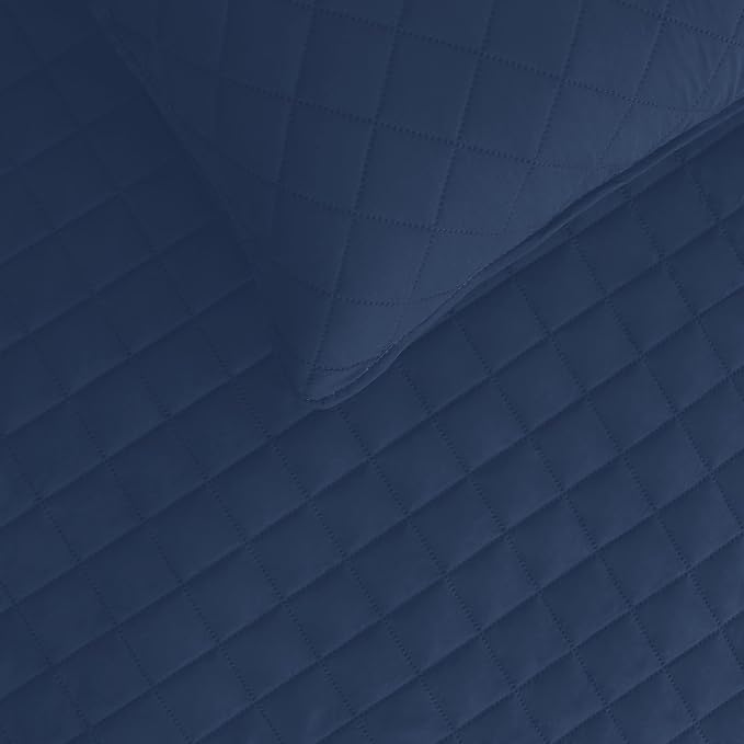 Easy-Going Reversible Quilt Set Queen Plus, Bedspread with 2 Shams | Dark Blue/Light Blue, Machine Washable Lightweight Microfiber Bed Comforter, 1 Quilt + 2 Pillow Shams, All-Season Coverlets