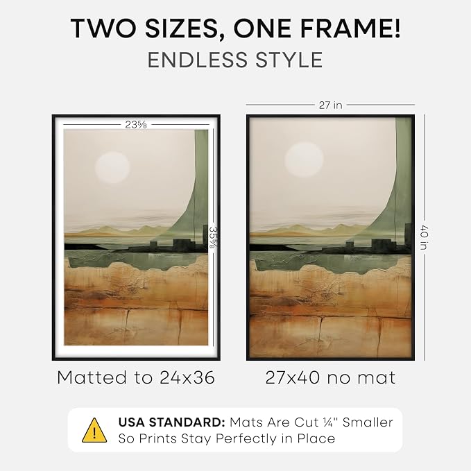 Homeforia 27x40 Black Oak Poster Frame, High-End Wood, 24x36 Mat, Glass