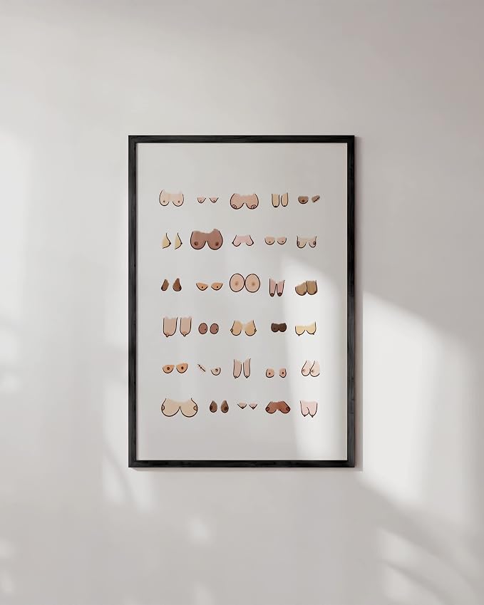 HAUS AND HUES Funny Bathroom Wall Art – Boobs Poster, Humorous Restroom Print, Witty Artwork for Walls, Fun Washroom Accent (24x36, Black Frame)