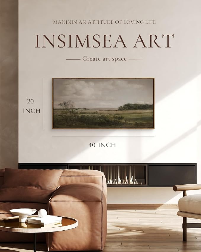 InSimSea Extra Large Framed Vintage Wall Art, Rustic Landscape,40x20in | Wilderness Farmhouse Picture, Canvas, Long Horizontal, Bedroom Above of Bed Fireplace Living Room