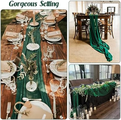 6 Pieces Dark Green 10FT Cheesecloth Table Runner Boho Gauze Fabric Table Runner Rustic Sheer Runner for Wedding Birthday Baby Shower Party Boho Table Decoration（Dark Green）