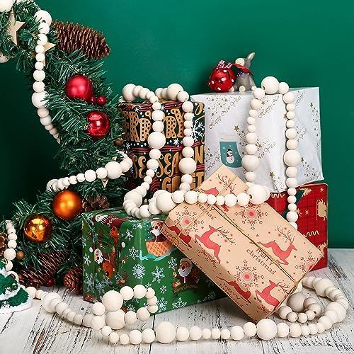GWHOLE Wooden Bead Garland Christmas Tree Decor, 7.2ft, 2Pcs