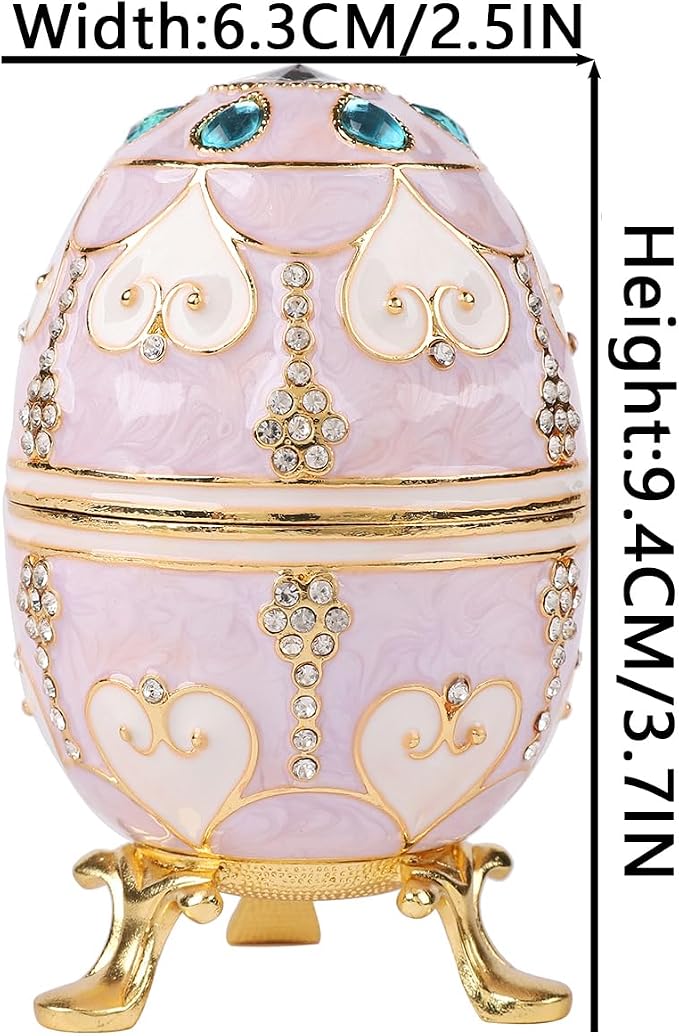 QIFU Hand Painted Pink Easter Egg Style Enamel Trinket Box Hinged, Unique Gift for Family