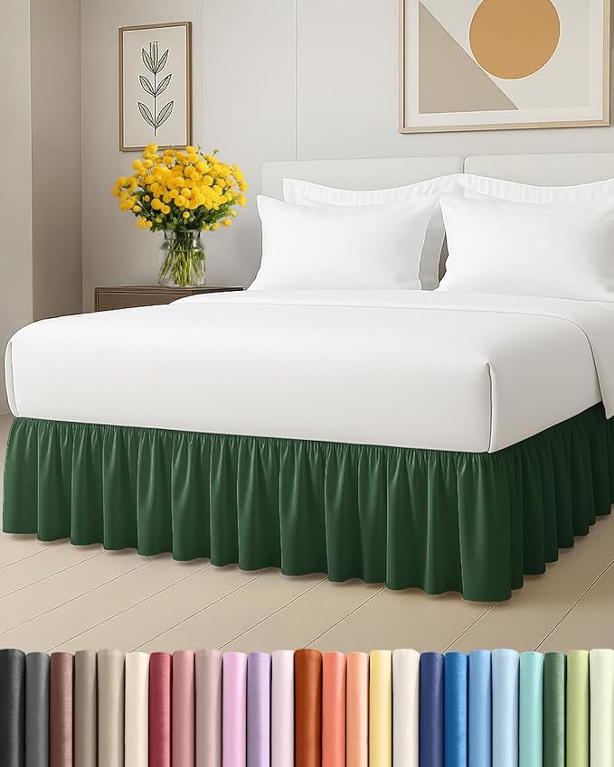 Bedskirt Twin Ruffle - Ruffled Bed Skirt - 12 Inch Drop - Emerald Green | Bedskirt with Platform, Ultra-Soft Premium Hotel Quality, Wrinkle Free, Fade & Shrink Resistant, for Women, Men, Kids & Teens