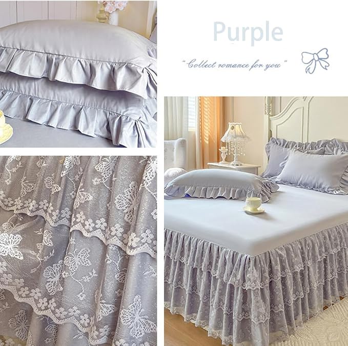 Lace Bed Sheet for Queen/King Bed - 17in. Drop, Easy Fit Ruffle Bedskirt Wrap Around Bed Skirt, Anti Wrinkle & Fade Resistant