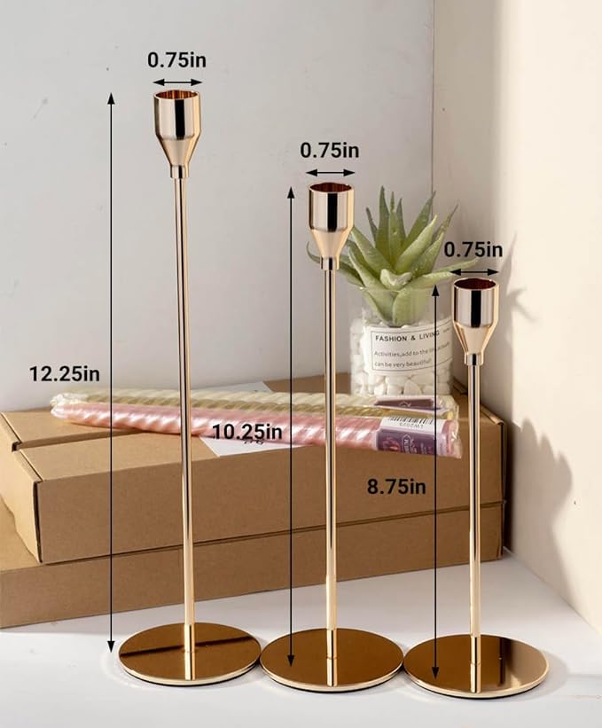 Aha Essential - Taper Candlestick Holders Set of 6 | Decorative Candlestick Holders for Home Decor, Wedding, Dinning, Parties, Anniversary, Bathroom - Candle Holders for Centerpiece (Champane Gold)