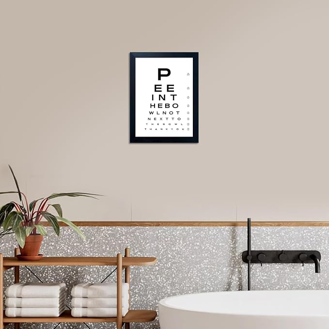 Funny Bathroom Signs Eye Chart Canvas Wall Art Humor Framed Black and White Bathroom Print Poster Fun Toilet Art Home Picture Wall Decor