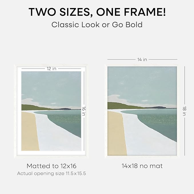 Homeforia 14x18 White Oak Picture Frame, High-End Wood, 12x16 Mat, Glass
