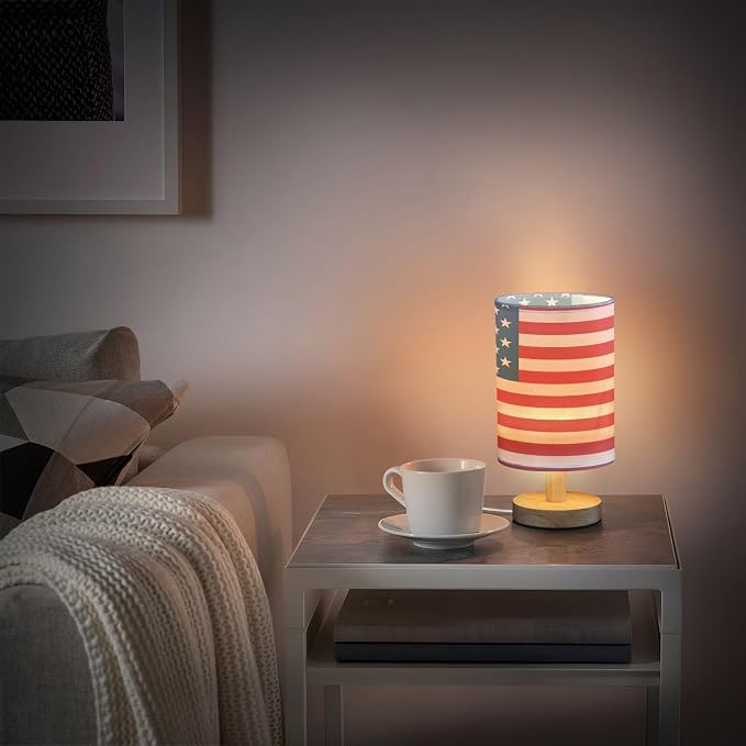 ALAZA American Flag Striped Decor Bedside Table Lamp with USB Port for Bedroom Nightstand Office Desk LED Bulb Included