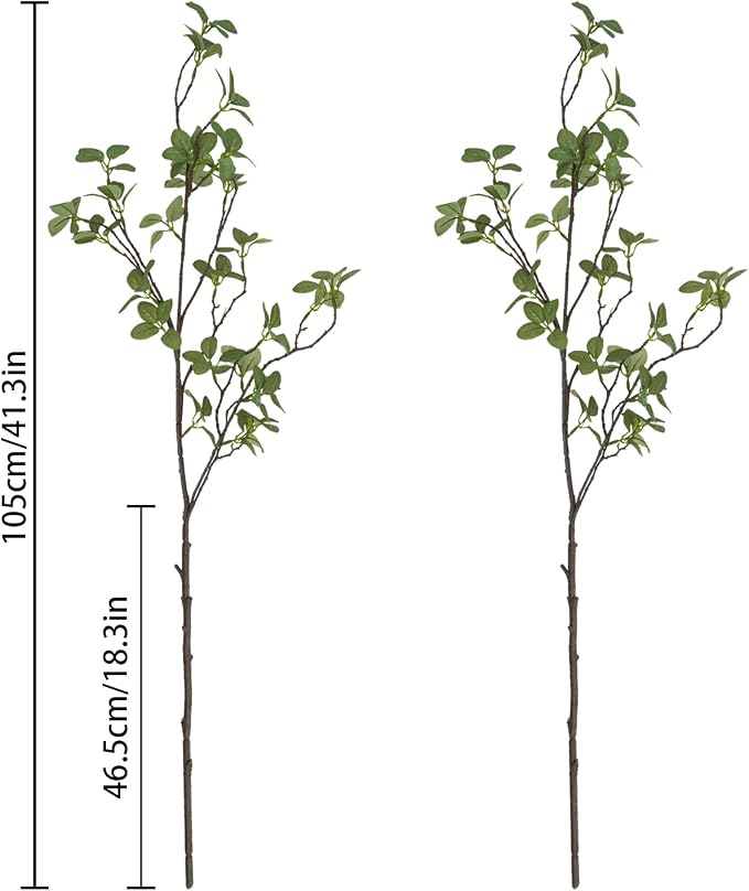 2 pcs Artificial Greenery Stems, 41.3’’ Tall Fake Plants Branches Faux Greenery Ficus Twig Leaf for Home Garden Shop Office Desk Decoration