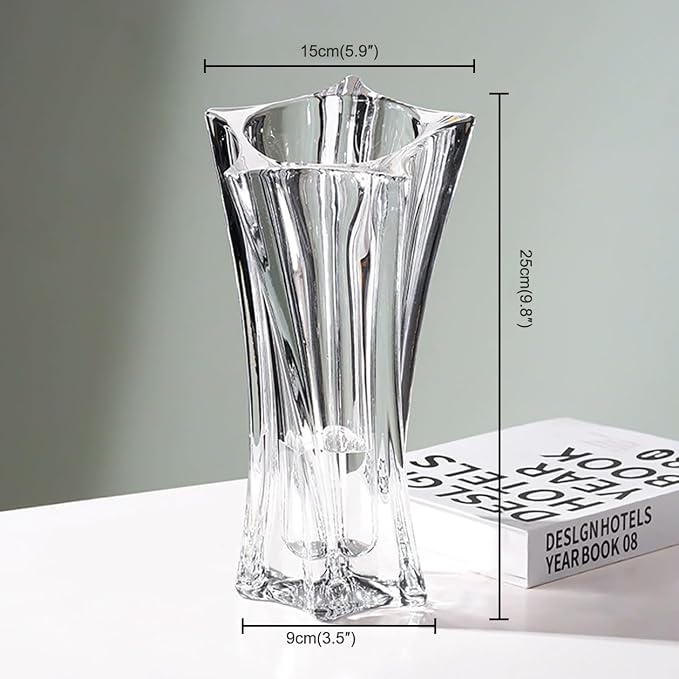 Crystal Glass Vase – Heavy Crystal Vase for Flowers with Weighted Bottom, Thick Durable Decorative Vases for Modern Home Decor, 9.8″ 3.5lb Clear Centerpiece (Transparent)