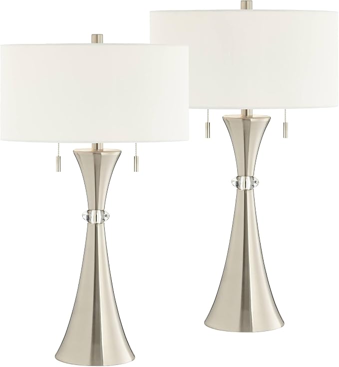 Rachel 28" Tall Table Lamps Set of 2 Silver Column Pull Chain Modern