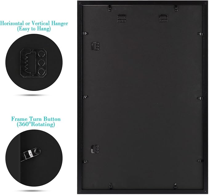 Frametory 16x24 Black Picture Frame with Real Glass Mat for 12x18