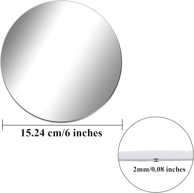 Aneco Acrylic Round Mirrors Non Glass Round Mirror Plate Self Adhesive Mirror Stickers for Home Wall Decor or Wedding Table Centerpiece, (Thickness 2 mm) (6, 6 inch)