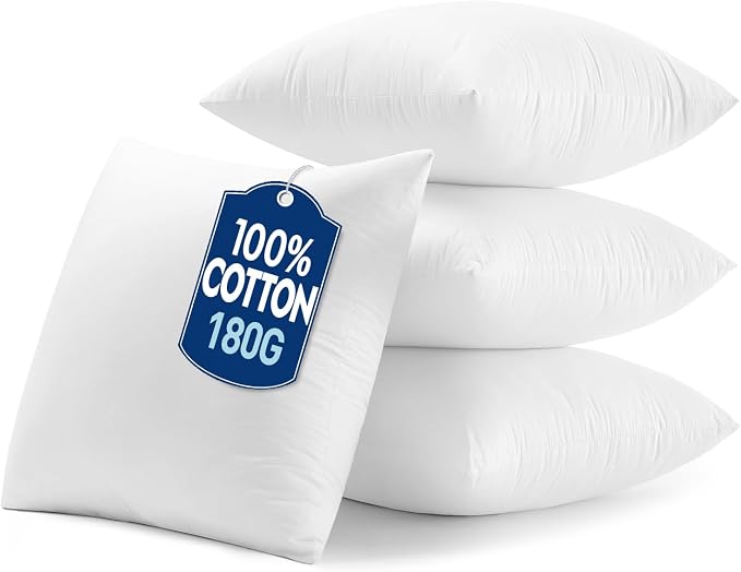 MIULEE 12x12 Inch Pillow Inserts Pack of 4-100% Cotton Cover | White Throw Pillow with 100% Virgin Microfiber for Bed Sofa Couch Living Room, All-Season Decorative Back Support