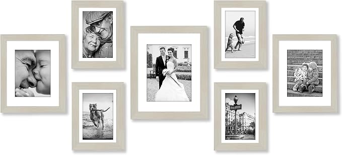 Americanflat Set of 7 Picture Frames with Shatter-Resistant Glass - Gallery Wall Frame Set with One 11x14, Two 8x10 and Four 5x7 Frames - Signature Collection - Light Wood | Includes one 11x14, two 8x10 and four 5x7, shatter-resistant glass, hanging ha...