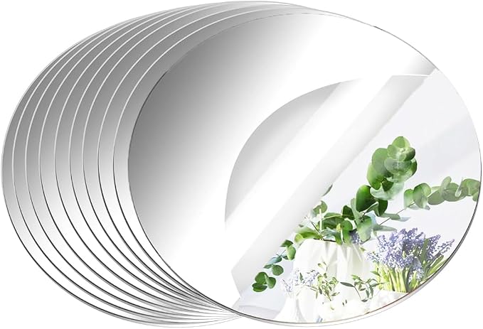 12 Pack Acrylic Round Mirrors Centerpiece for Table 8inch Circle Mirror Plate Candle Mirror Trays for Wedding Table Centerpieces Craft DIY Flowers Vase Decorations