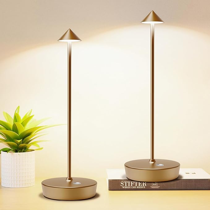 Set of 2 Cordless Rechargeable Led Table Lamp Battery Operated Light Bronze