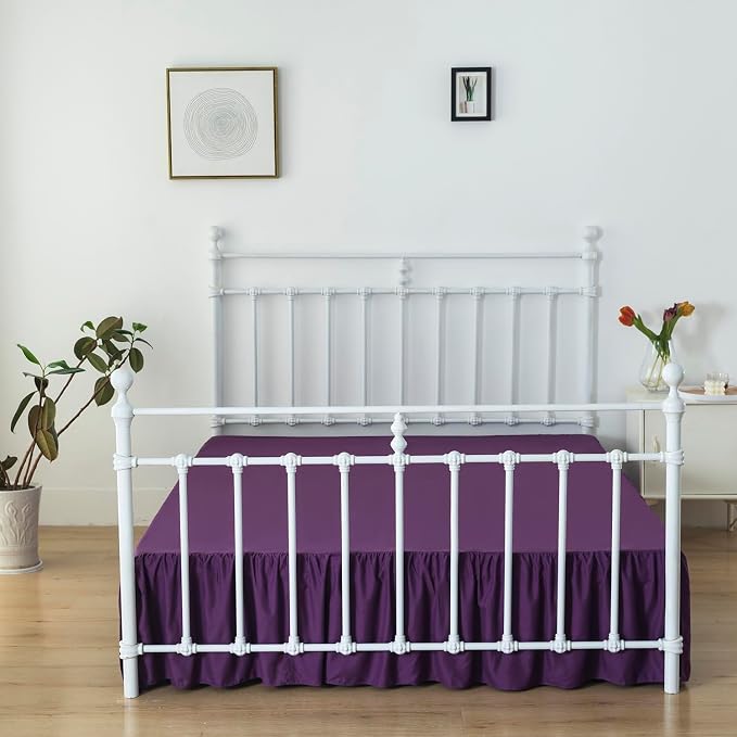 Bed Skirt Queen Size Ruffled Bed Skirts with Split Corners | 14 Inch Drop Dust Ruffle Bed Skirts with Platform, 14'' Queen, Purple