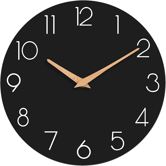 cicininc 10 Inch Battery Operated Wall Clock, Silent Analog, Black | Living Room | Kitchen | Office | Bathroom | Modern Style | Easy-to-read Numbers