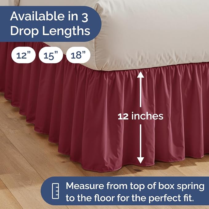 Bedskirt King Size Ruffle - Ruffled Bed Skirt - 12 Inch Drop - Burgundy | Bedskirt with Platform, Ultra-Soft Premium Hotel Quality, Wrinkle Free, Fade & Shrink Resistant, for Women, Men, Kids & Teens