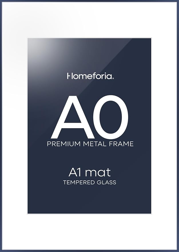 Homeforia A0 Blue Poster Frame, High-End Metal, A1 Mat, Glass
