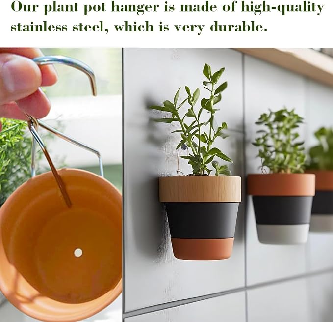 24 Pack Flower wall Pot Holder, Flower Pot Clips for Clay Pot, Hanging Planters, Plant Hanger Hook, Stainless Steel Pot Hangers, Wall Mounted Plant Holder for Indoor and Outdoor Plants(Side Hook)