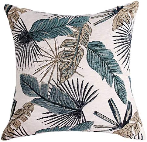 Yeiotsy Party Decoration, Tropical Leaf Throw Pillow Cover for Sofa Decorative Pillow Case Jacquard Chenille (Teal, 18 x 18 Inches)
