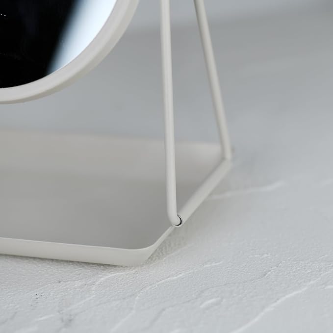 Tstarer Rotating Metal Makeup Mirror with Storage(White) | Vanity Mirror for Desk, Bathroom, Bedroom, Dressing Table