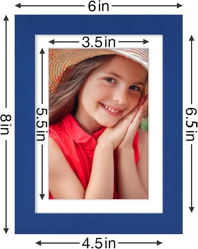 Vittanly 5x7 Picture Frames Set of 9 for Wall or Tabletop Display, Blue | Display Pictures 4x6 with Mat or 5x7 without Mat, Small Photo Frames, Engineered Wood with Shatter Resistant Plexiglass