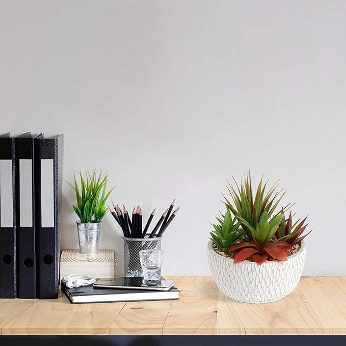 Briful Small Fake Plants Assorted Faux Succulents in Pots Realistic Succulents Plants Artificial with Cement Pots for Home Table Office Desk Bathroom Shelf Living Room Decor
