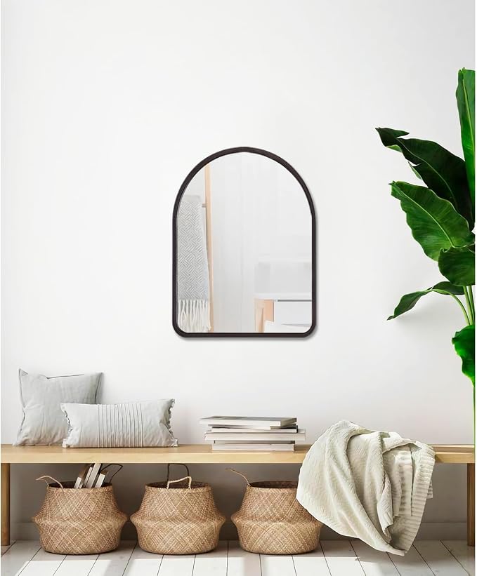 Black Large Mirrors for Wall Arched Vintage Wood Framed Wall Hanging Mirror Decorative Farmhouse Bedroom Living Room Bathroom Entryway Dressing Room 26" x 18"