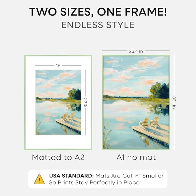 Homeforia A1 Green Poster Frame, High-End Metal, A2 Mat, Glass
