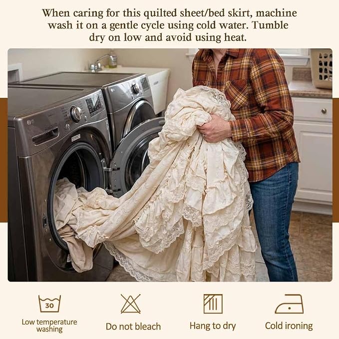 Lace Bed Sheet for Queen/King Bed - 17in. Drop, Easy Fit Ruffle Bedskirt Wrap Around Bed Skirt, Anti Wrinkle & Fade Resistant