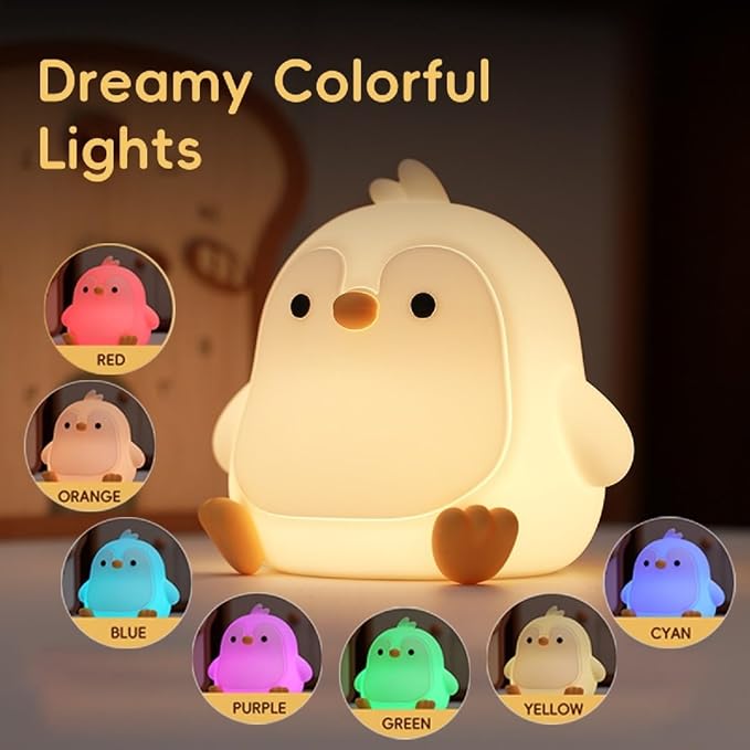 Penguin Night Light for Adults,Dimmable Cute Silicone Animal Nightlight with 7 Colors and 30min Timer Penguin Lamp, Rechargeable Bedside Touch Lamp for Kawaii Room Decor