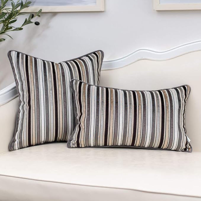 Yangest Grey Striped Throw Pillow Cover Multicolor Velvet Cushion Cover Modern Bohemian Pillowcase for Sofa Couch Bedroom Living Room Home Christmas Decoration,18x18 Inch