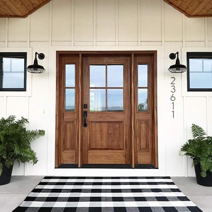 Buffalo Plaid Outdoor Rug, 3'x5' Black and White Check Indoor/Outdoor Area Rugs, Layering Rug for Hello/Welcome Door Mat, Washable Cotton Woven Farmhouse Mat for Christmas Front Porch Décor