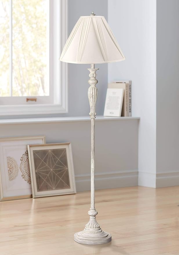 360 Lighting 60" Tall Traditional Ivory Pleat and Antique White Floor Lamp